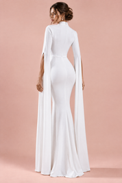 Robe longue blanche à encolure carrée et manches cape | Vue de dos | Lounelle Paris