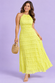 Robe longue plissée jaune | Porté sur une autre silhouette | Lounelle Paris