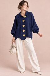 Oversized Navy Collared Cardigan