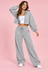 Cropped Zip Hoodie Set Grey