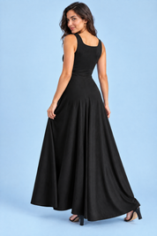 Robe midi noire à encolure cœur | Vue de dos | Lounelle Paris