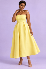 Robe midi patineuse bustier jaune | Porté sur une autre silhouette | Lounelle Paris
