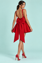 Robe patineuse courte rouge à col américain | Vue de dos | Lounelle Paris