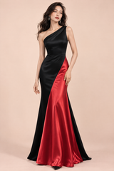 Black and Red One-Shoulder Gown
