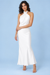 Maxi White Halter Backless Dress