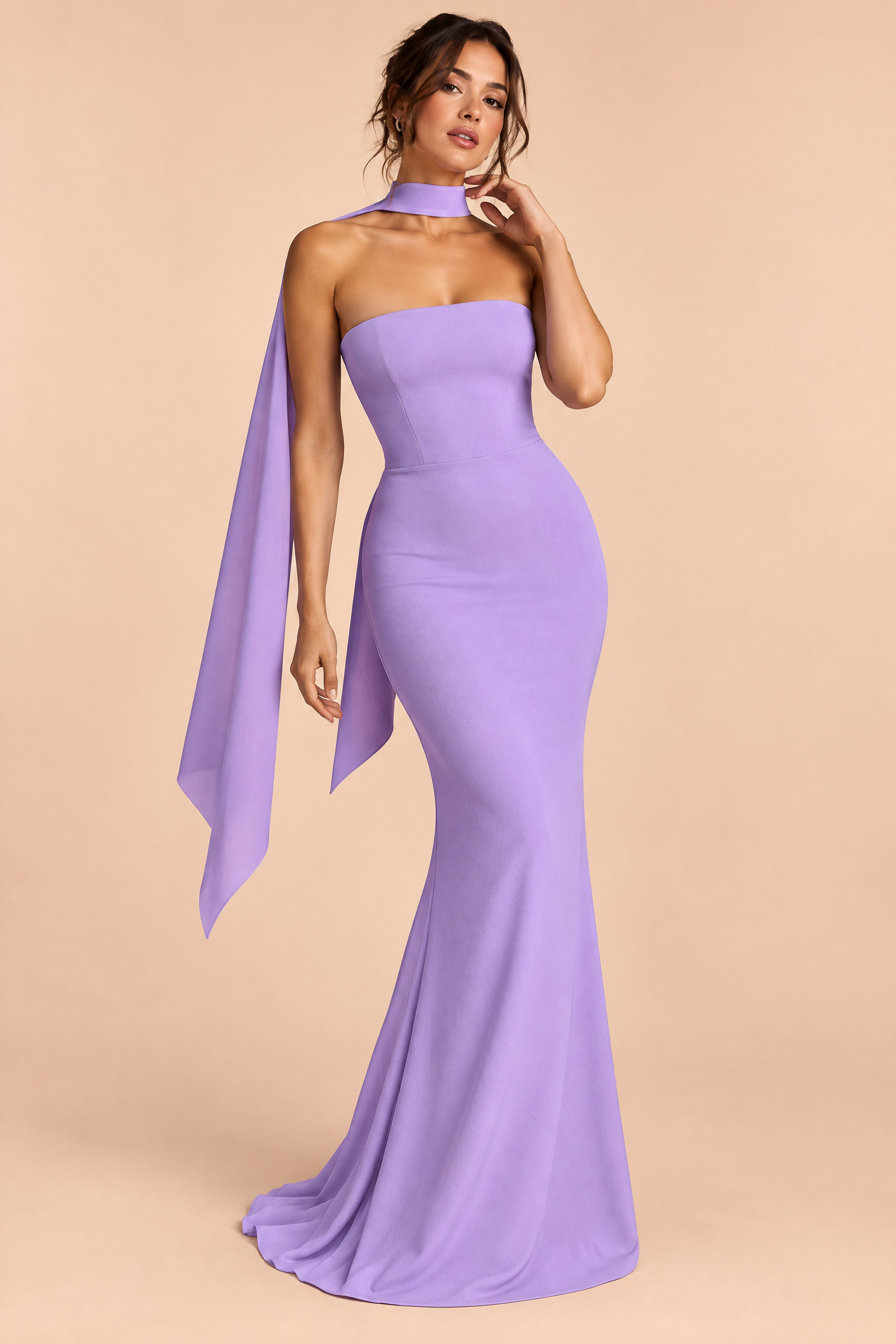Robe longue violette bustier bandeau à coupe sirène | Vue de face | Lounelle Paris