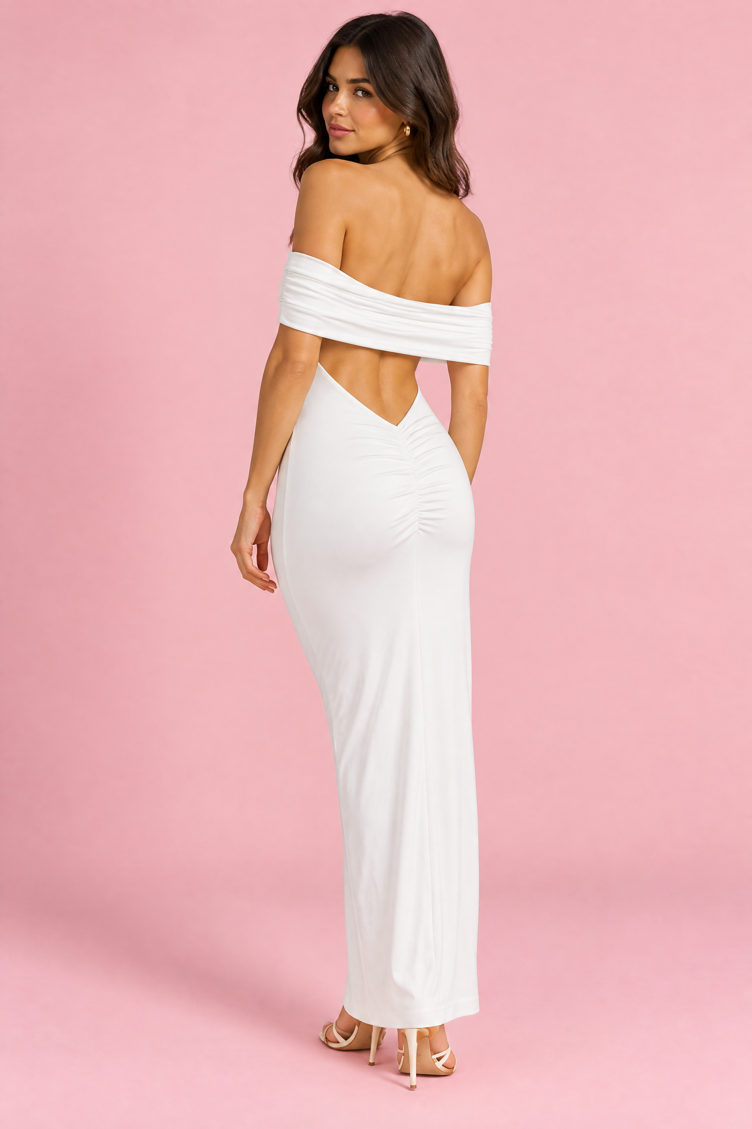 Robe longue bustier froncée blanche | Vue de dos | Lounelle Paris