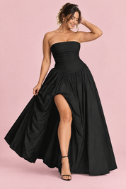 Robe longue noire froncée sans bretelles | Porté sur une autre silhouette | Lounelle Paris