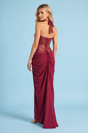 Robe longue rouge corsetée à fente | Vue de dos | Lounelle Paris