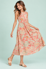 Robe midi corail à imprimé floral | Vue de dos | Lounelle Paris