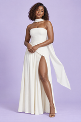 White Asymmetric-Neck Maxi Dress
