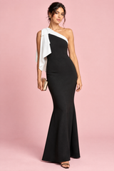Black One-Shoulder Bow Maxi Dress