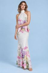 White Asymmetric Floral Maxi Dress