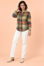 Gilet vert olive à carreaux avec col | Porté sur une autre silhouette | Lounelle Paris