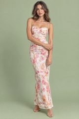 Off White Floral Twisted Asymmetric Midi Dress