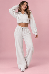 Cropped Zip Hoodie Set Off White