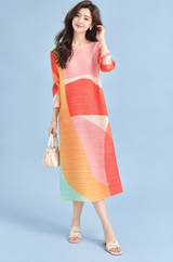 Pleated Yellow A-Line Midi Dress
