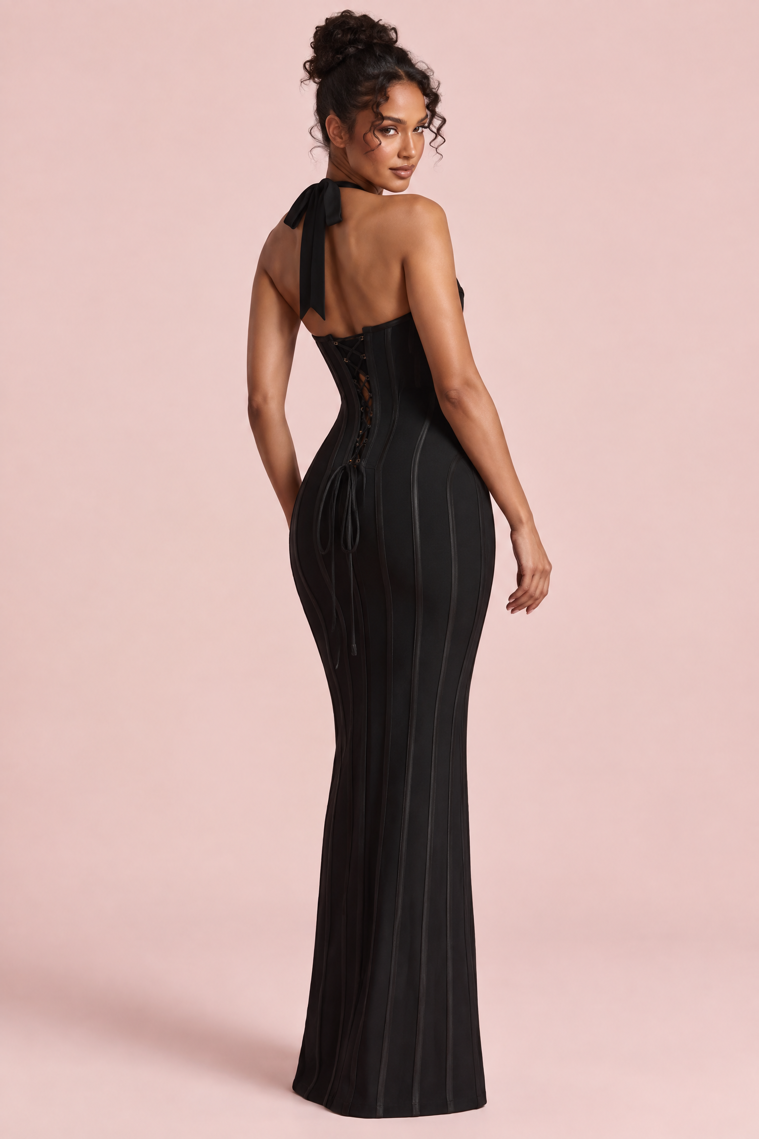 Robe longue corset noire à dos nu | Vue de dos | Lounelle Paris