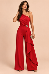 Red Asymmetric Belted Jumpsuit