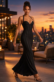 Robe longue corset noire à dos nu | Deuxième photo lifestyle | Lounelle Paris