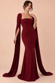 Robe longue rouge moulante à encolure carrée | Vue de face | Lounelle Paris