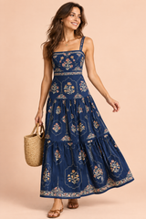 Navy Floral Tiered Maxi Dress