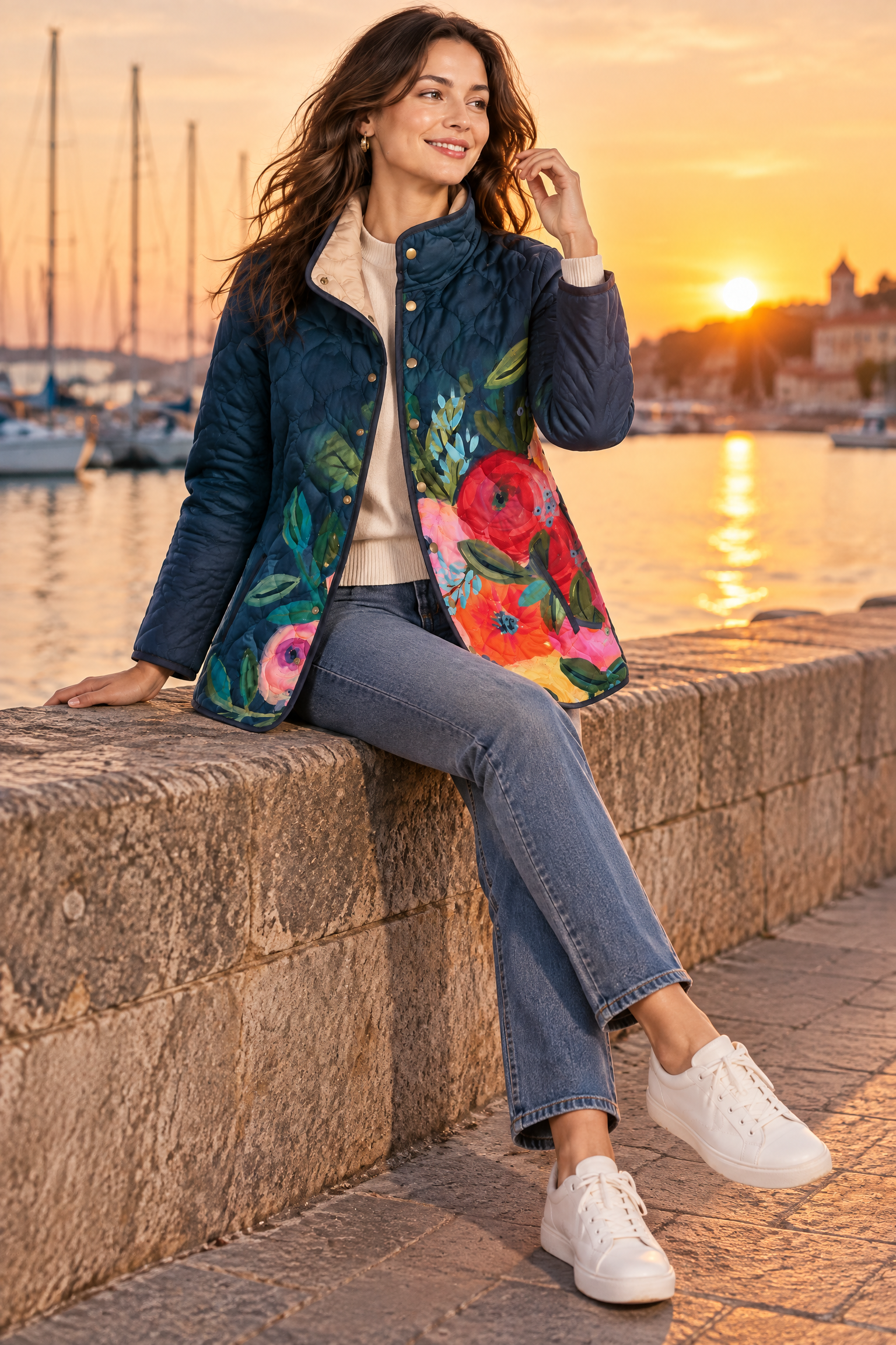 Veste matelassée bleu marine à col montant | Deuxième photo lifestyle | Lounelle Paris