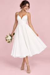 White Strappy Volume-Hem Midi Dress