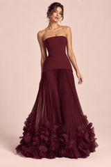 Strapless Pleated Red Gown