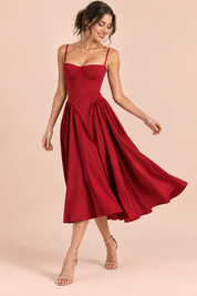 Robe bustier midi rouge | Vue en mouvement | Lounelle Paris