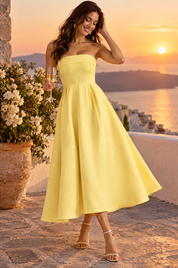 Robe midi patineuse bustier jaune | Deuxième photo lifestyle | Lounelle Paris