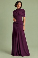 Purple High-Neck Maxi Dress With Short-Cape Sleeves