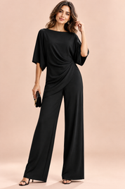 Ensemble pantalon noir plissé effet portefeuille | Vue de face | Lounelle Paris