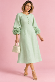 Robe midi vert menthe coupe trapèze à manches bouffantes | Porté sur une autre silhouette | Lounelle Paris