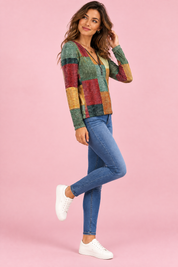 Haut vert zippé à imprimé patchwork | Vue de dos | Lounelle Paris