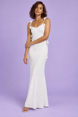Flower Appliqué White Maxi Dress