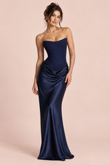 Strapless Navy Corset Maxi Dress