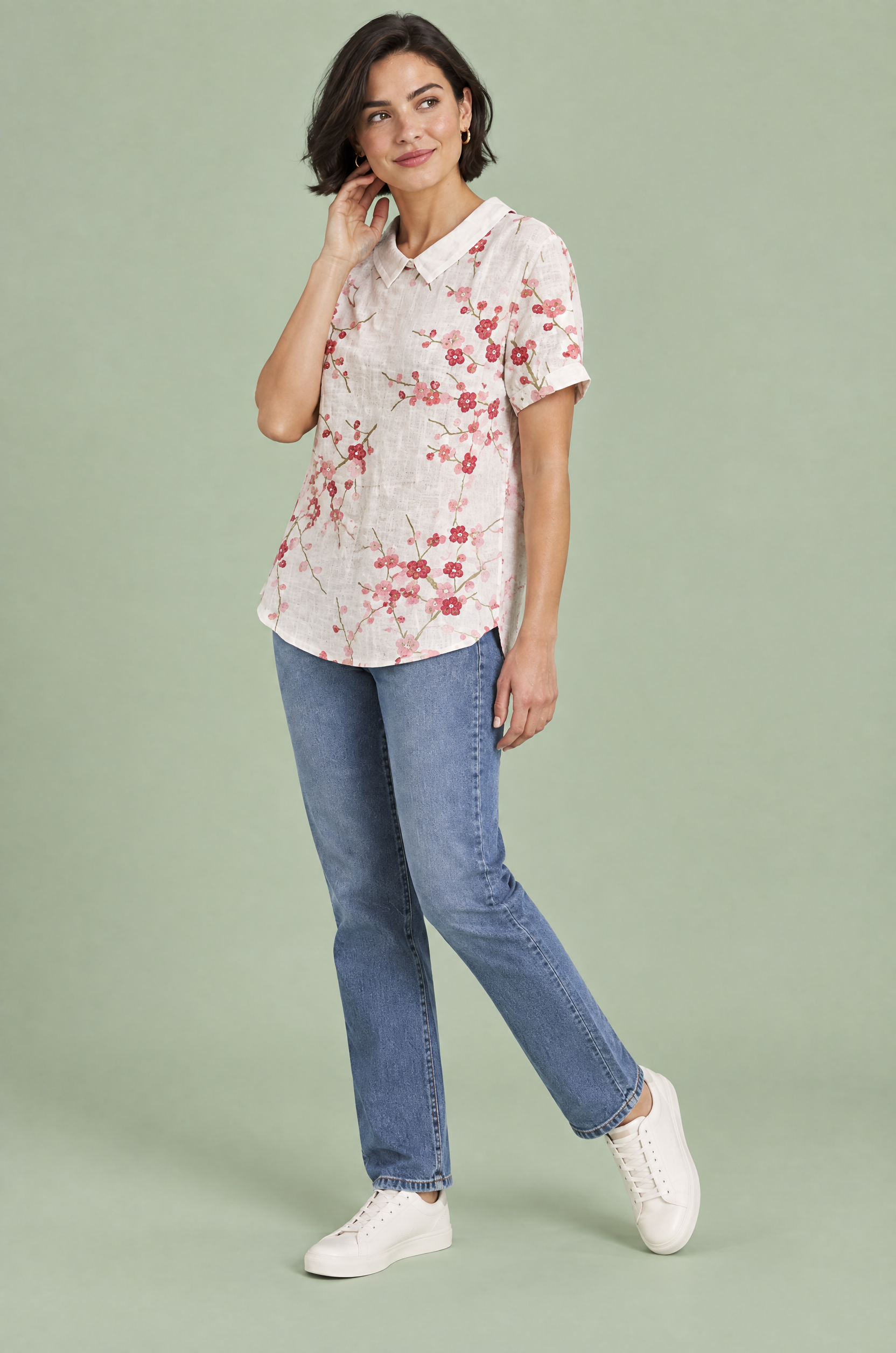 T-shirt écru à imprimé floral et col | Vue de dos | Lounelle Paris