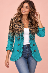 Fitted Turquoise Leopard Print Jacket