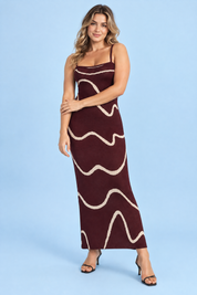 Robe longue rayée dos nu bordeaux | Porté sur une autre silhouette | Lounelle Paris