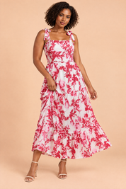 Robe longue rose à volants | Porté sur une autre silhouette | Lounelle Paris