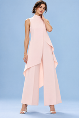Pink Sleeveless High-Neck Flowy Pants Set