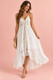 Robe en dentelle blanche asymétrique | Vue de face | Lounelle Paris