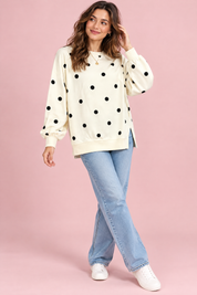 Sweat-shirt oversize écru à pois | Vue de face | Lounelle Paris