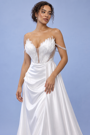 Robe longue bustier froncée blanche | Vue rapprochée | Lounelle Paris