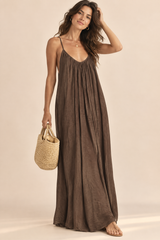 Flowy Backless Maxi Dress Brown