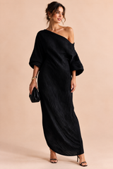 Black Asymmetric Off-Shoulder Dress