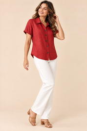 Chemise rouge à manches courtes et col classique | Vue de dos | Lounelle Paris