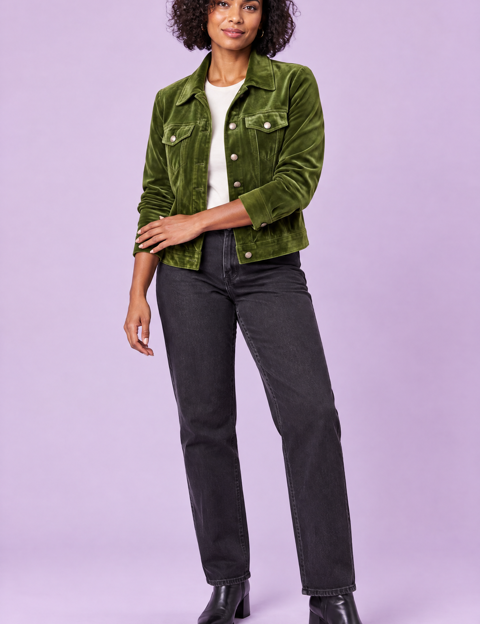 Veste-chemise olive à poches utilitaires | Vue de face | Lounelle Paris
