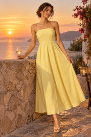 Robe midi évasée bustier — jaune | Deuxième photo lifestyle | Lounelle Paris